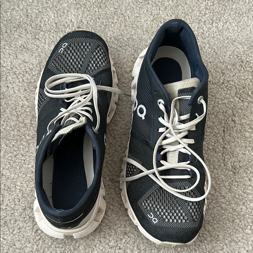 On Running Navy and White Athletic Shoes